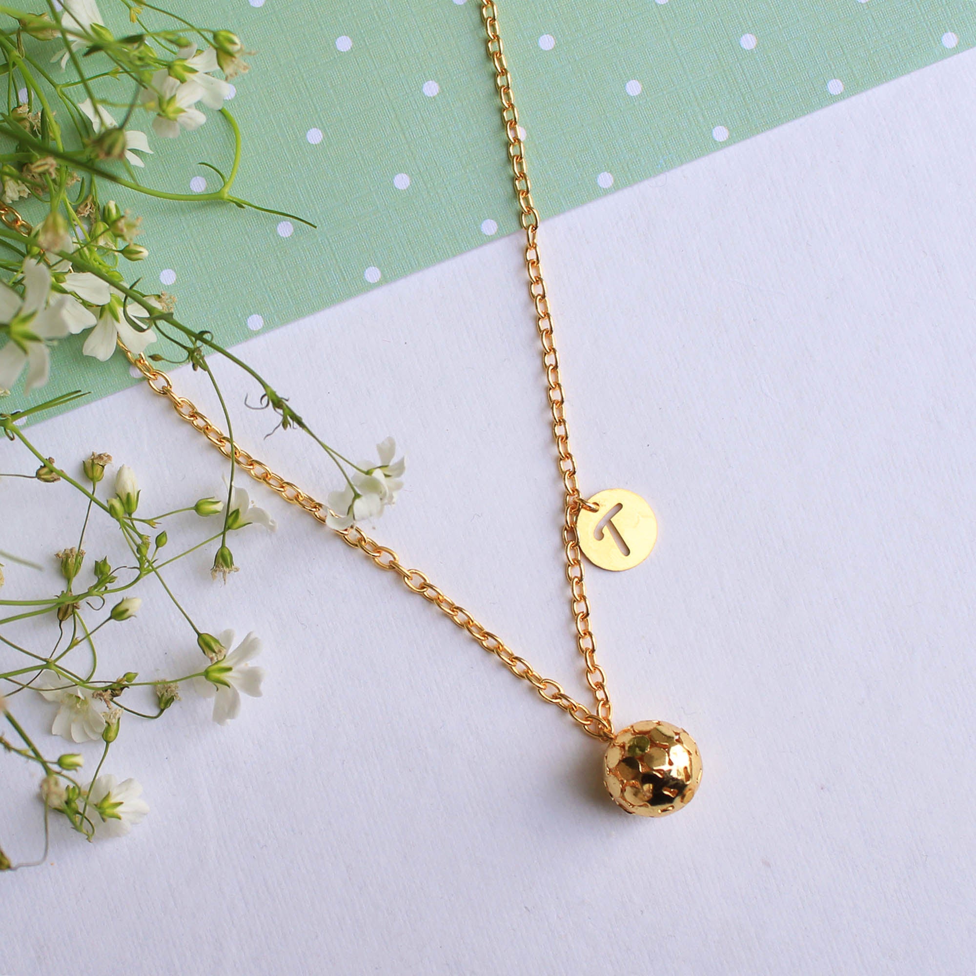 Golden Ball And Initial Personalised Necklace