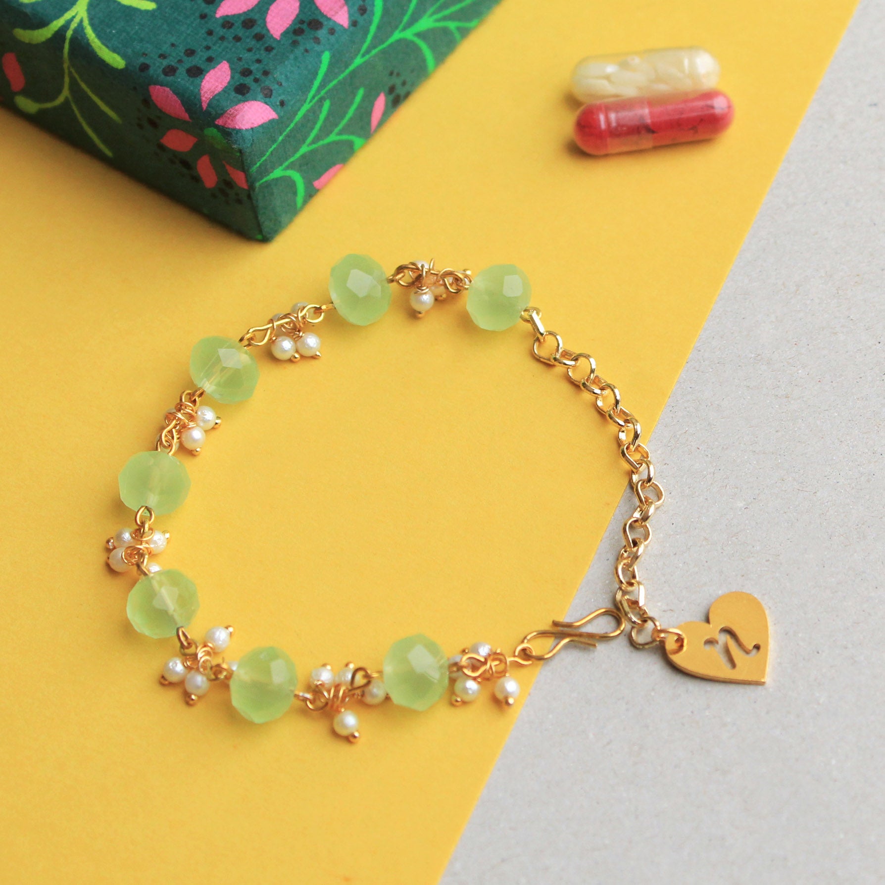 Sea Green Beads Personalised Bracelet