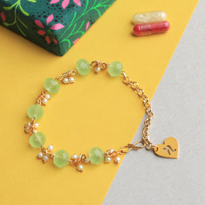 BeAbhika Designer Green Unique Bhabhi Lumba Bracelet Sister Rakhi Send Rakhi To Brother Bhabhi Green Beads CustomiSend Bhabhi Initial Lumba For Sister In Law Send Rakhi In India Available At Best Price COD Available Express Quick Shipping PersonaliSend Name Letter Bhabhi Rakhi