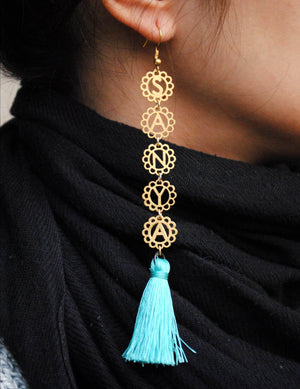 Floral Name Earrings with Tassels - BeAbhika.com