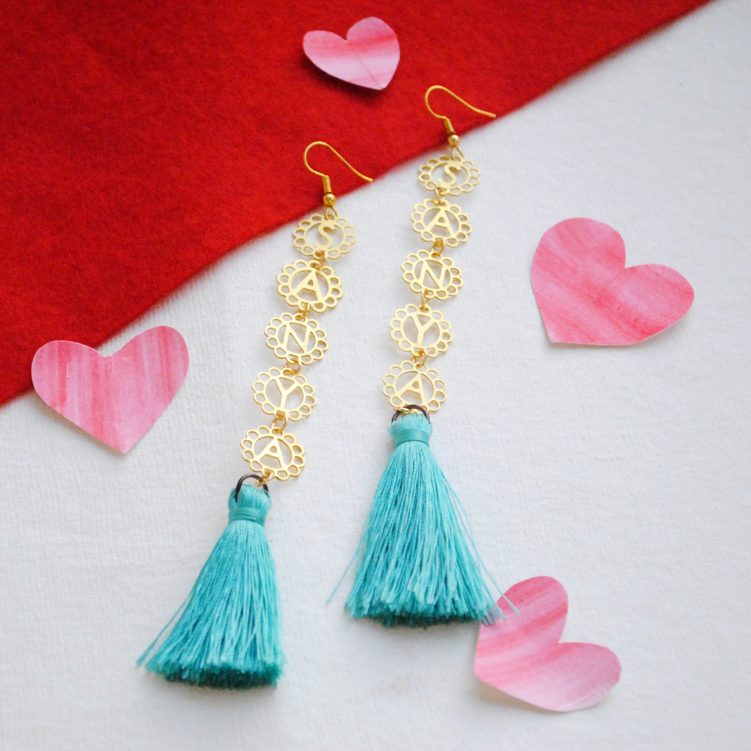 Floral Name Earrings with Tassels