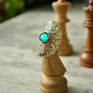 Green glass kundan adjustable ring
