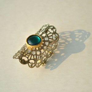 Green glass kundan adjustable ring