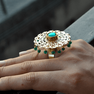green glass kundan adjustable ring