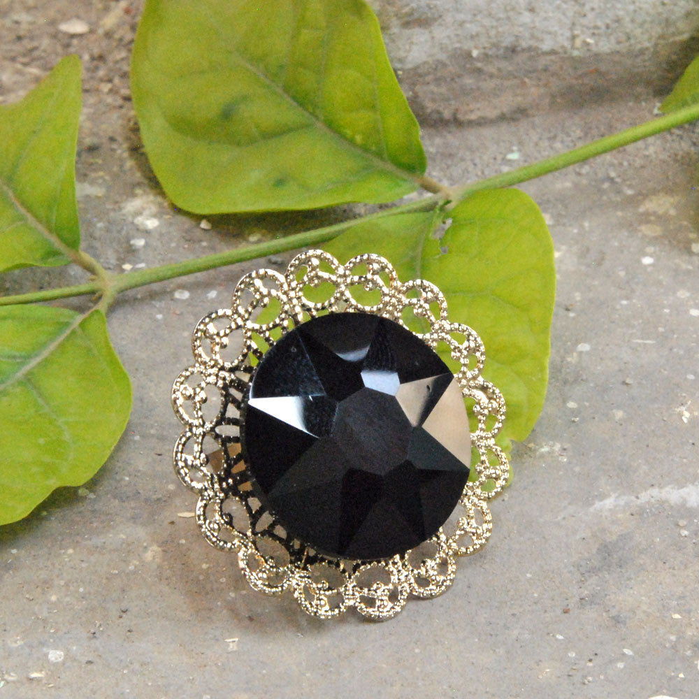 black glass stone tangible ring