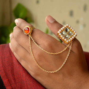Royal Kundan Two Finger Ring - BeAbhika.com