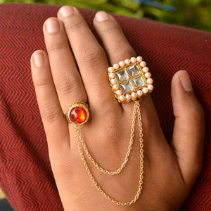 Royal Kundan Two Finger Ring - BeAbhika.com