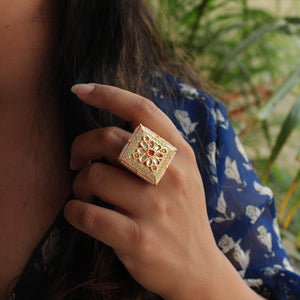 enamel colored kundan adjustable stylish ring