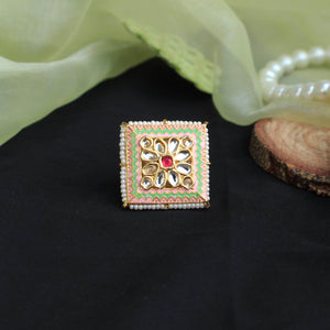 enamel colored kundan adjustable stylish ring