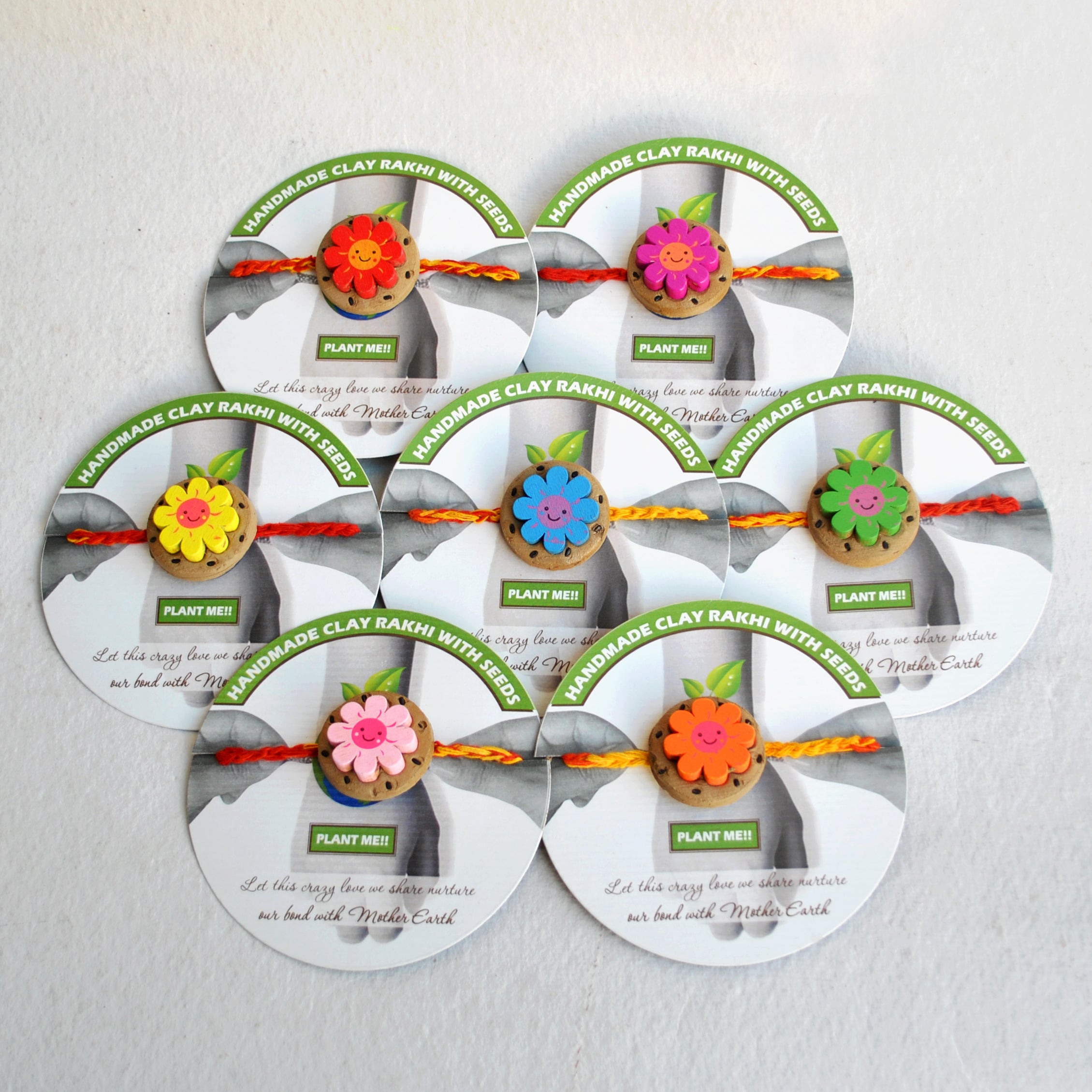 Smiling Flower Kids Grow Green Clay Rakhi