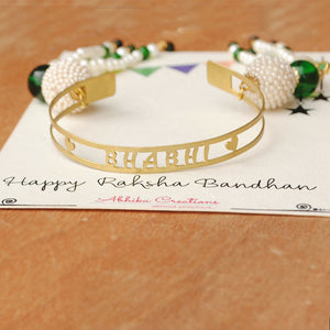 BeAbhika Designer Green Unique Bhabhi Lumba Bracelet Sister Rakhi Send Rakhi To Brother Bhabhi Green Pearl Bhabhi Written Band For Sister In Law Send Rakhi In India Available At Best Price COD Available Express Quick Shipping