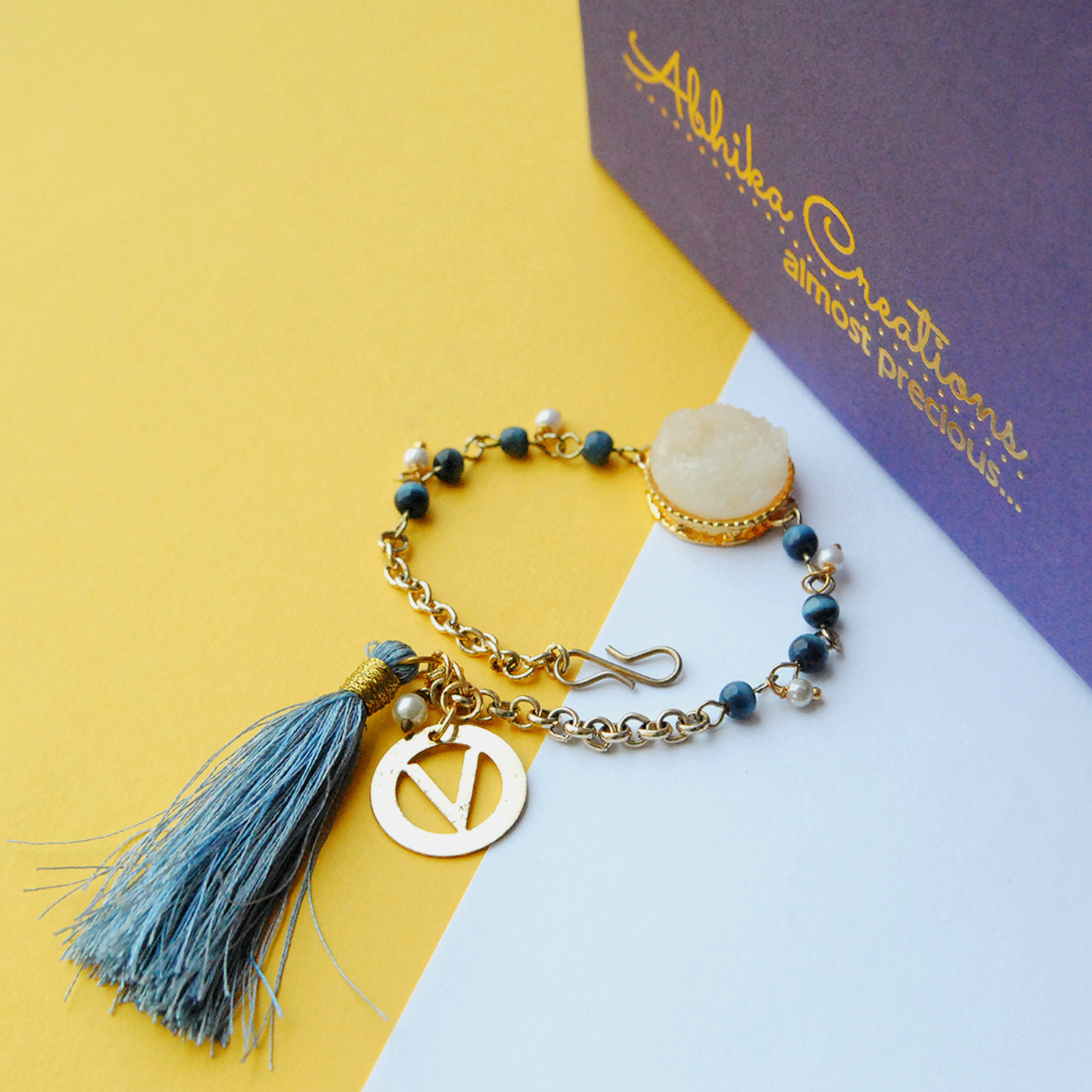 Personalised Blue Beads Bhabhi Rakhi