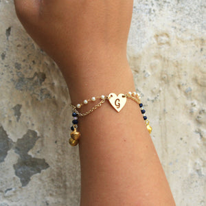 BeAbhika Designer White Pearl Blue Beads Unique Bhabhi Lumba Bracelet Sister Rakhi Send Rakhi To Brother Bhabhi Beads CustomiSend Bhabhi Heart Initial Lumba For Sister In Law Send Rakhi In India Available At Best Price COD Available Express Quick Shipping PersonaliSend Name Letter Bhabhi Rakhi