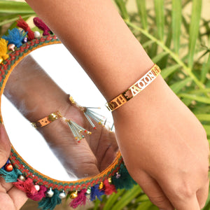 BeAbhika Gold Tone Blue Beads Bhabhi Lumba Adjustable Bracelet Designer Unique Bhabhi Rakhi For Sister In Law Available In India Best Price Send Rakhi To Brother COD Available Express Shipping