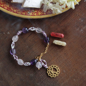 BeAbhika Amaethyst Natural Stones Bracelet Style Lumba Bhabhi Rakhi Designer Unique Personalised Name Initial Lumba For Sister In Law Available In India Online Best Price Send Rakhi To Bhai COD Express Shipping Cusomisation Rakhi Lumba 
