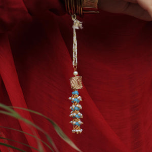 BeAbhika Golden Mesh Blue Beads Bhabhi Lumba Available Online India Best Price Bhabhi Rakhi Lumba COD Express Shipping Send Rakhi To Bhai