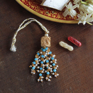 BeAbhika Golden Mesh Blue Beads Bhabhi Lumba Available Online India Best Price Bhabhi Rakhi Lumba COD Express Shipping Send Rakhi To Bhai