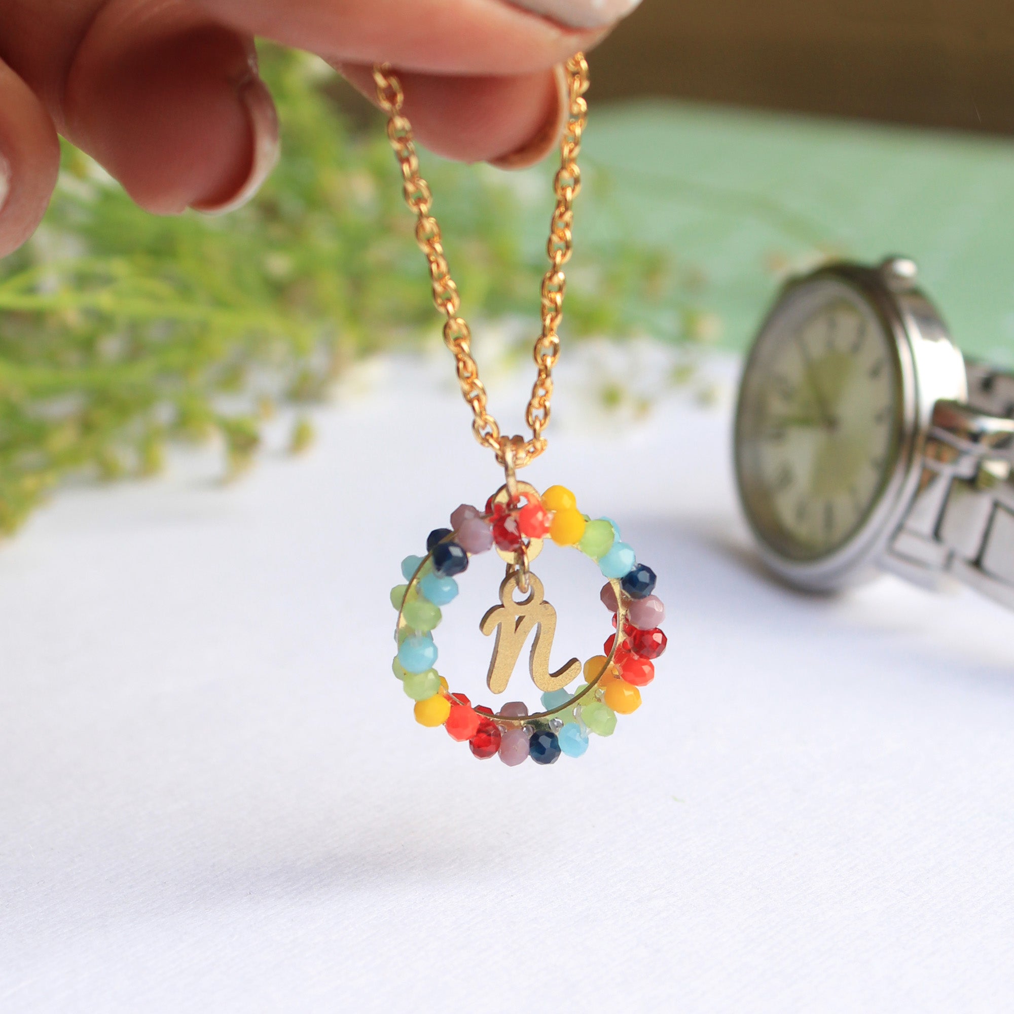 colorful glass beads stainless watch charms 