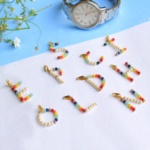 white pearls, golden laser cut & mixed alloy. Beabhika Watch Charm Personalised Initial Charm Customised Charm Bag Charm Key Ring Colorful RainbowCharm Online Cash On Delivery