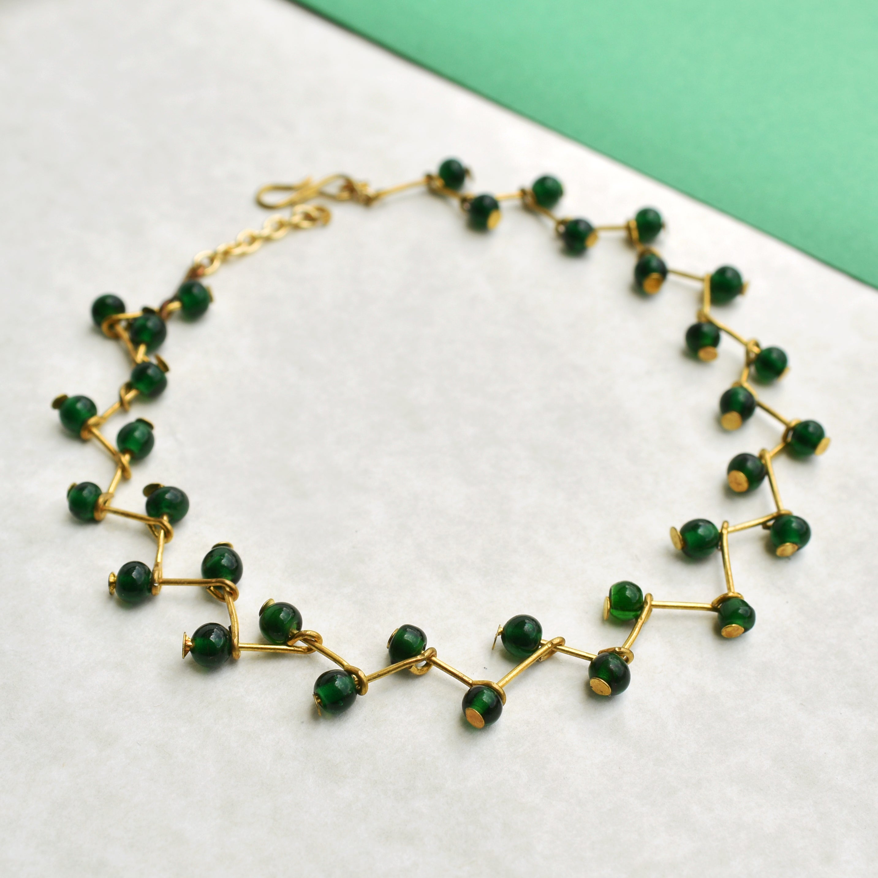 green glass beads anklet