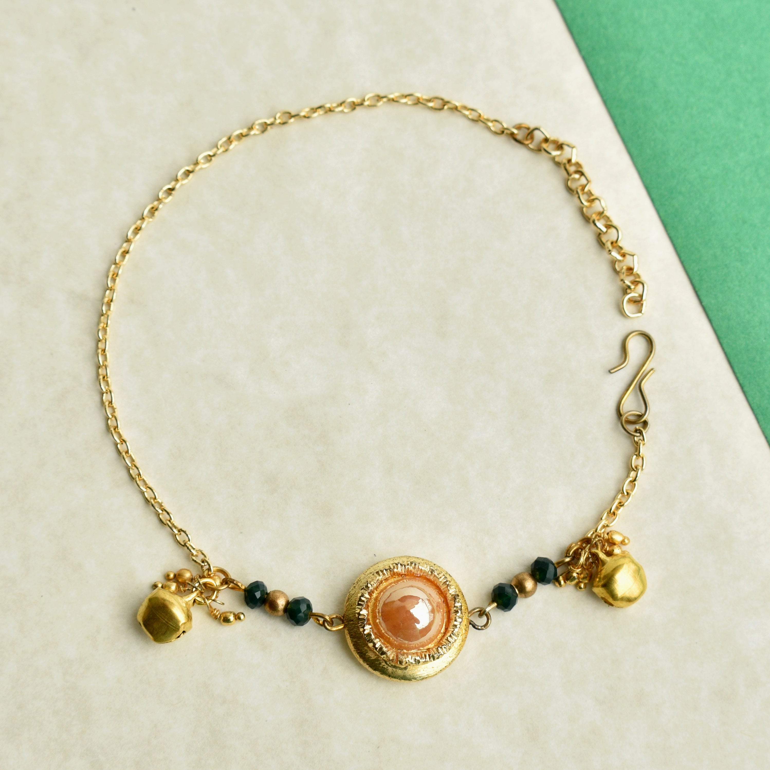 green/ golden pearls blossom anklet