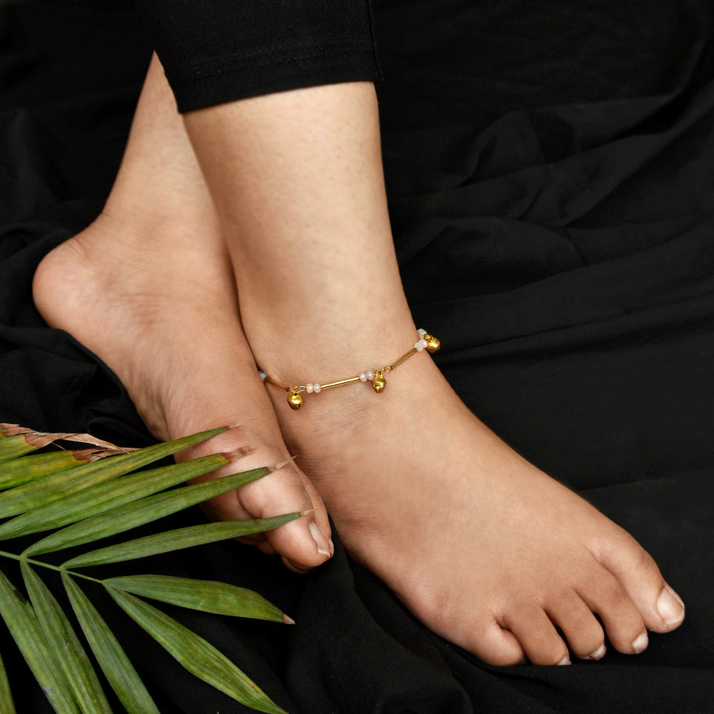golden glass tube anklet
