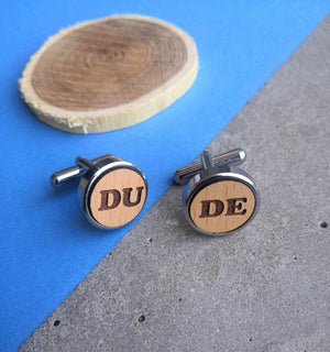 Men's Customised Two Initial Wooden Chrome Cufflinks - BeAbhika.com