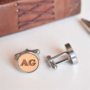 Men's Customised Two Initial Wooden Chrome Cufflinks - BeAbhika.com