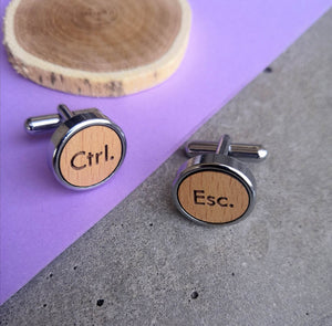 Men's Quirky Ctrl Esc Wooden Chrome Cufflinks - BeAbhika.com
