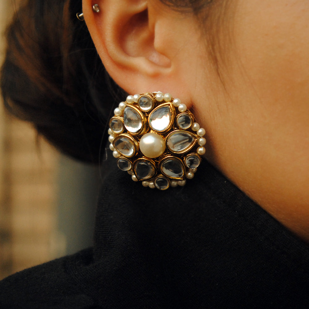 faux pearls glass kundan earrings
