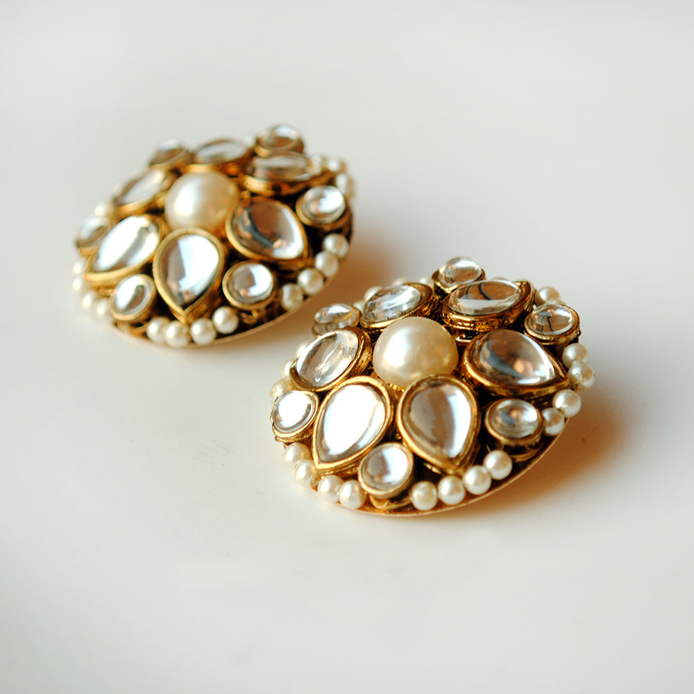 faux pearls, glass kundan earrings