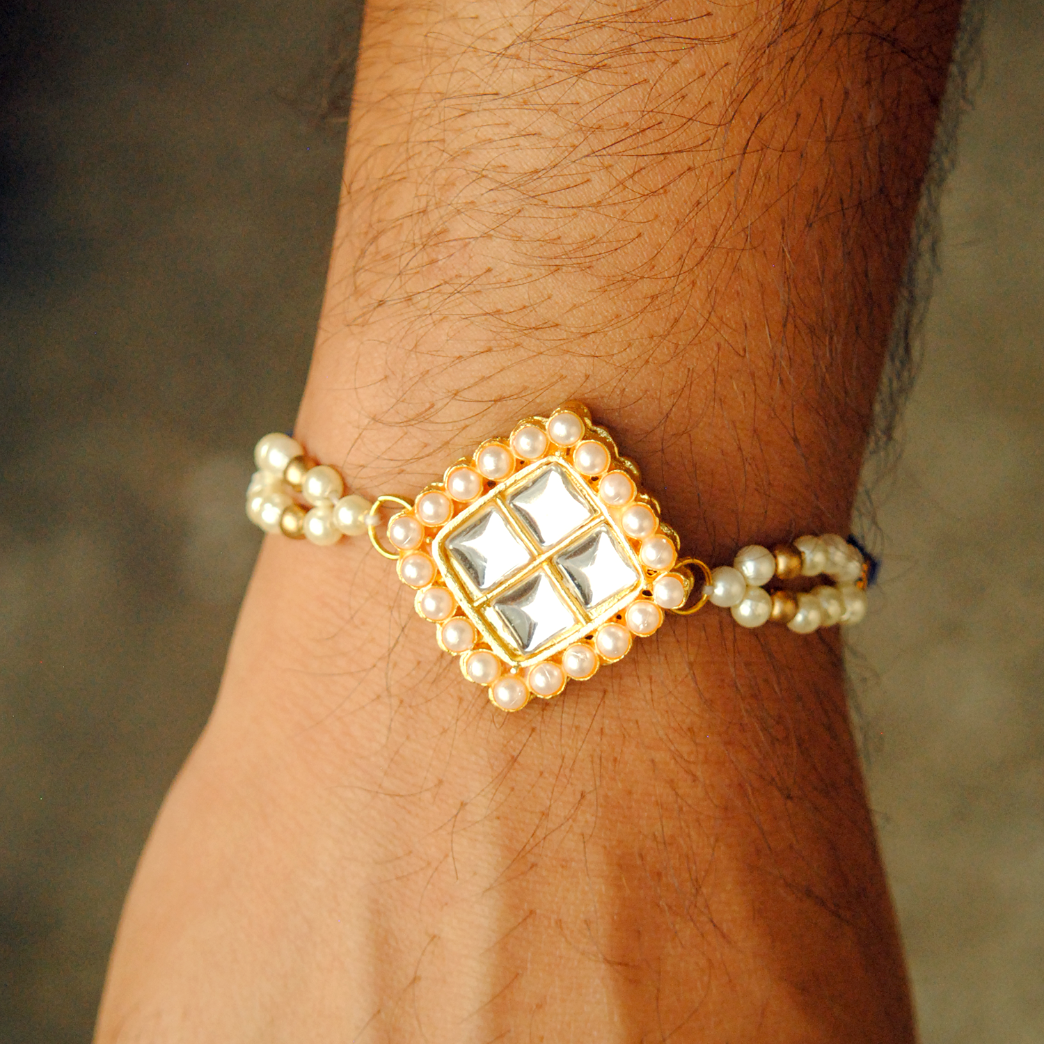 Quad Kundan Pearly Rakhi