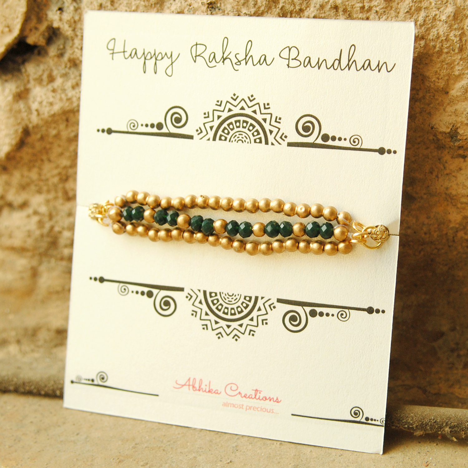 Green & Golden Beads Rakhi