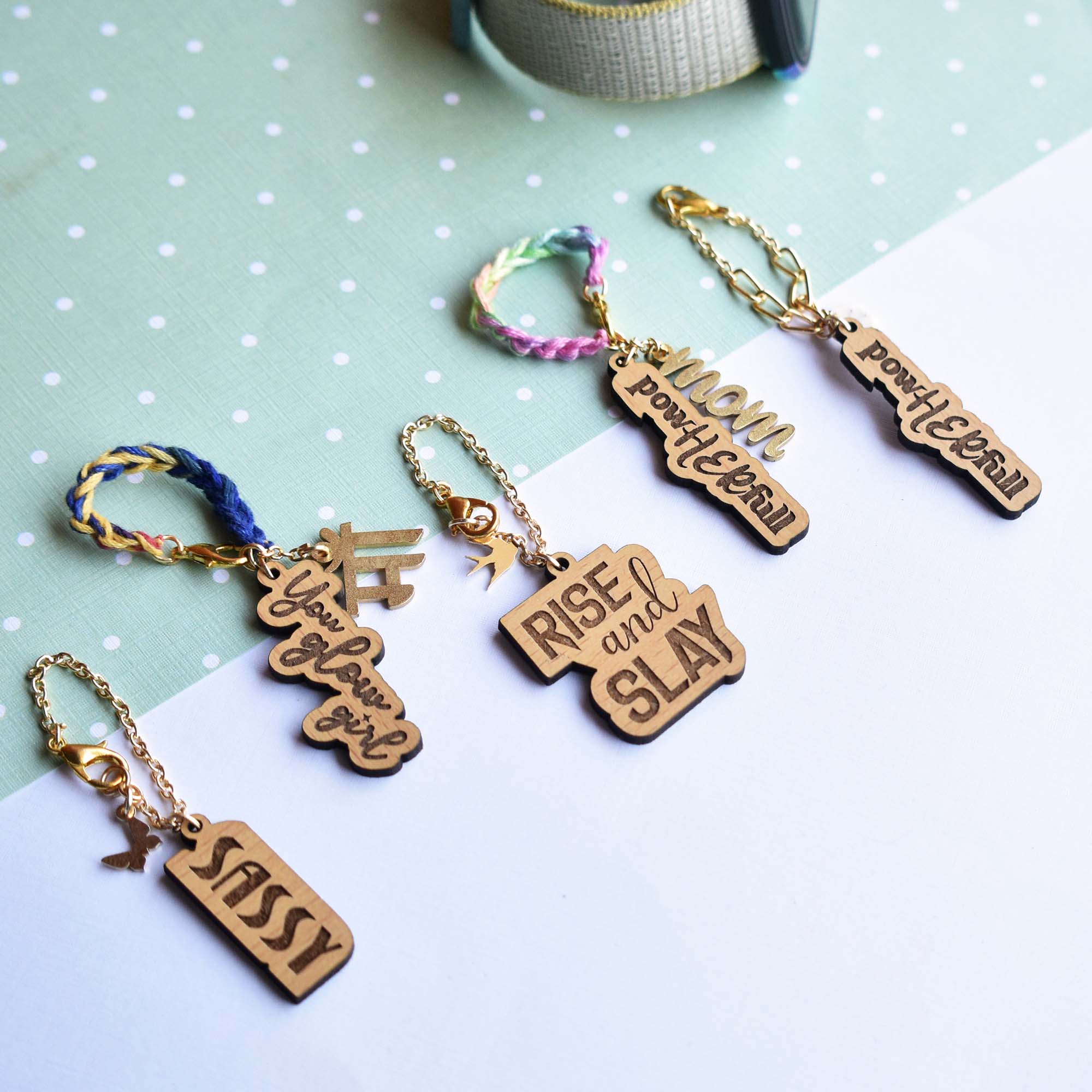 Wooden Engraved Set Of 4 Watch Charms