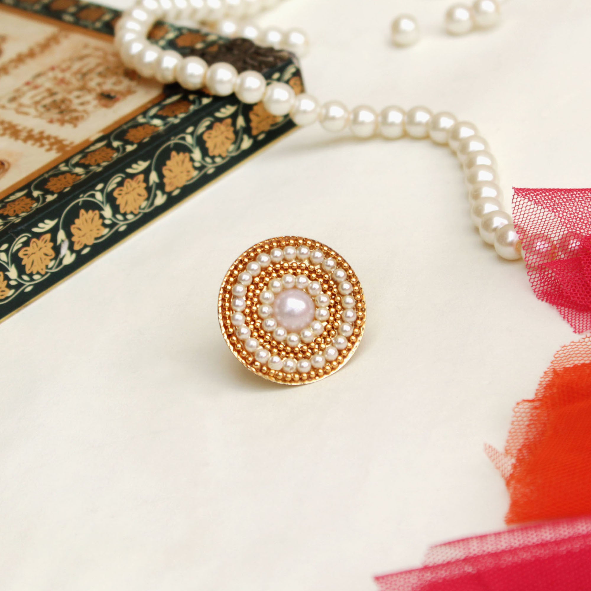 faux pearls adjustable ring