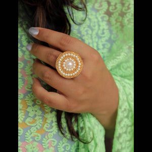 faux pearls adjustable ring