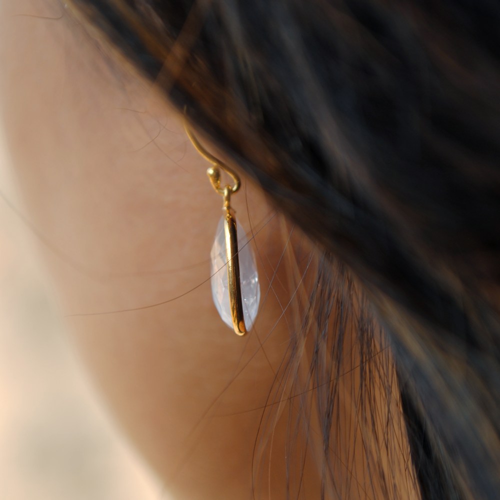 Cushion Shape Rose Quartz 18K Gold Plated Silver Earrings (SME005)