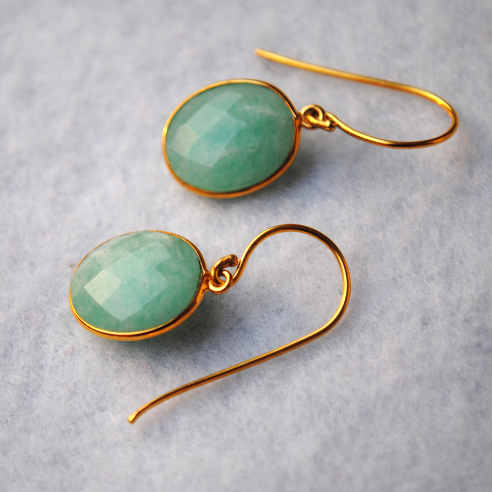 Oval Amazonite 18K Gold Plated Silver Earrings
