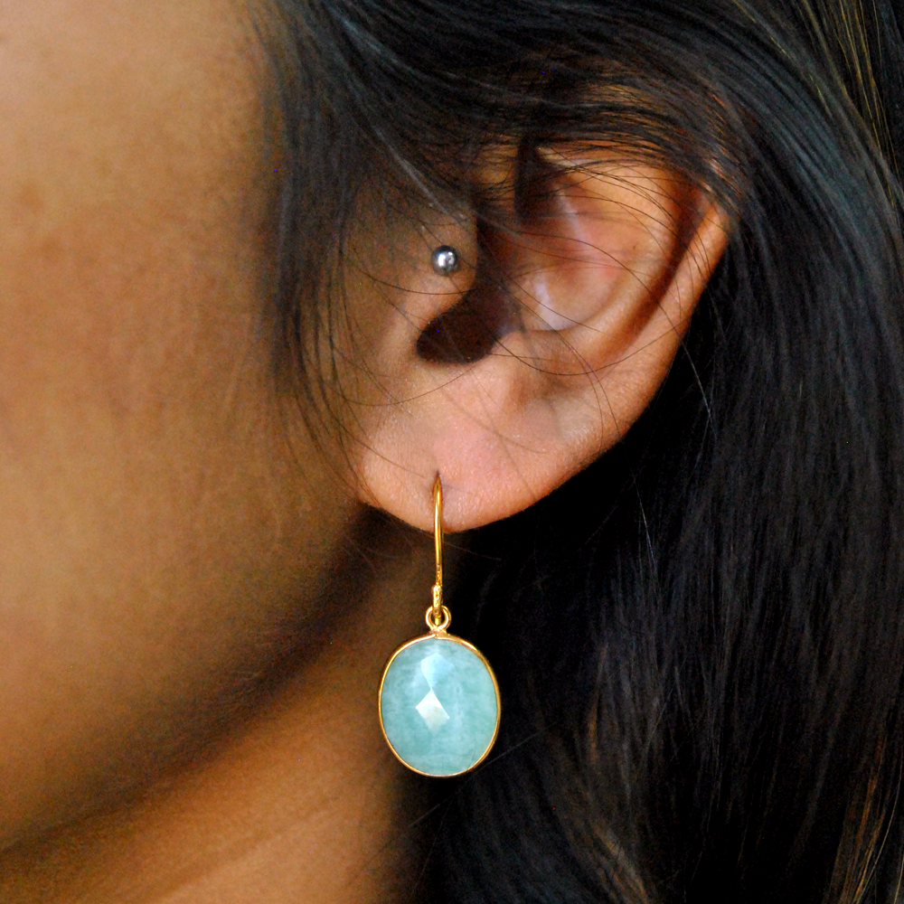 Oval Amazonite 18K Gold Plated Silver Earrings