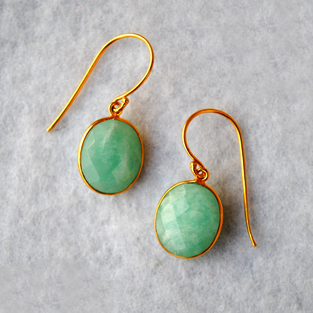Oval Amazonite 18K Gold Plated Silver Earrings