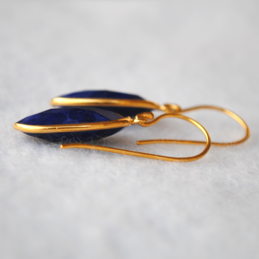 Oval Lapiz Lazuli 18K Gold Plated Silver Earrings