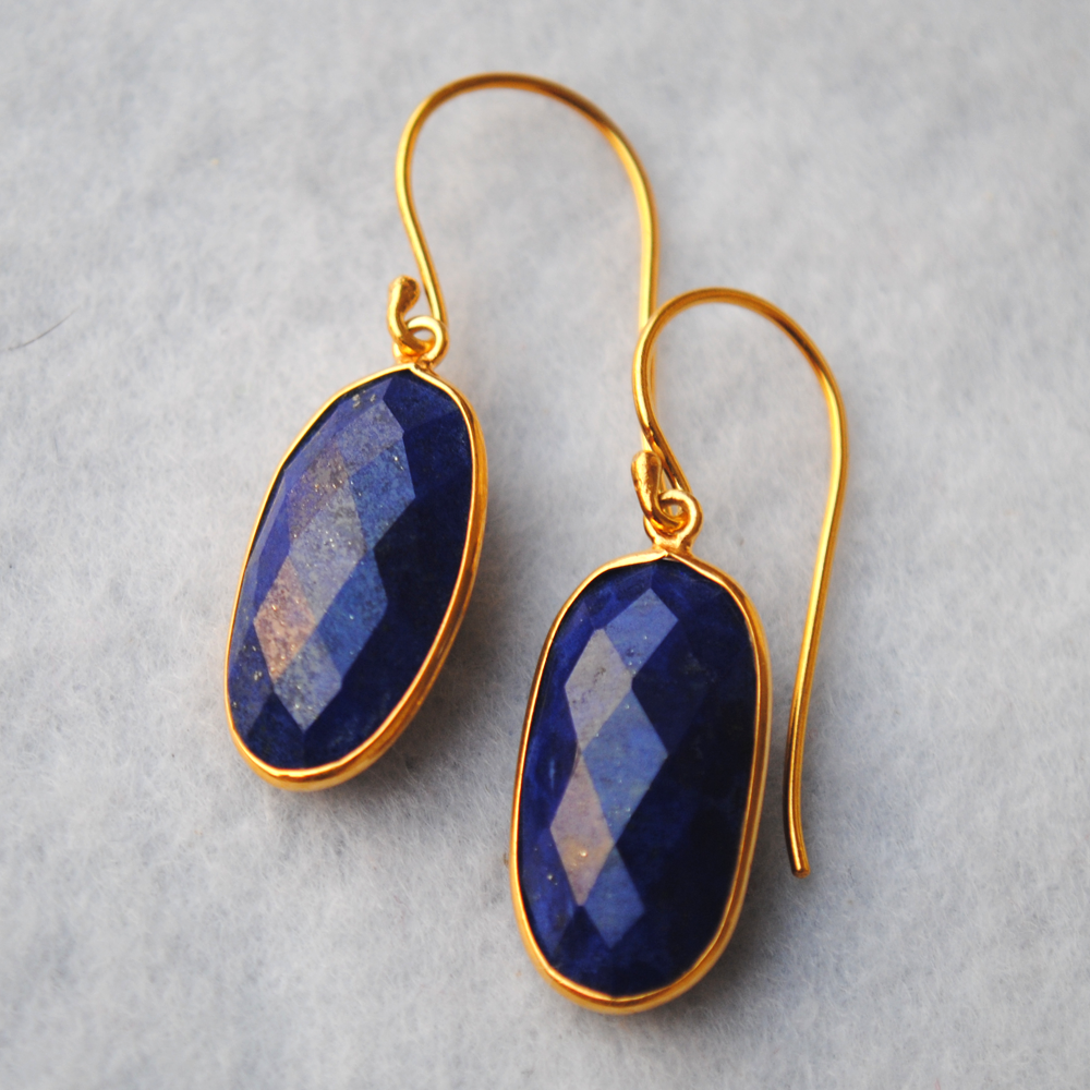 Oval Lapiz Lazuli 18K Gold Plated Silver Earrings