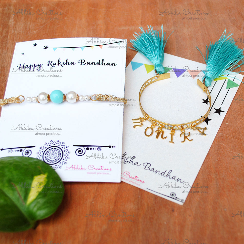 BeAbhika Bhai Bhabhi Rakhi Combo Set Designer Unique Rakshabandhan Rakhi Lumba Available In India At Best Price COD Express Shipping Send Rakhi Lumba To Abroad Personalised Initial Name Letter Customised