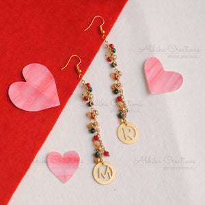 Dangler Initial Earrings with Multicolored Bead