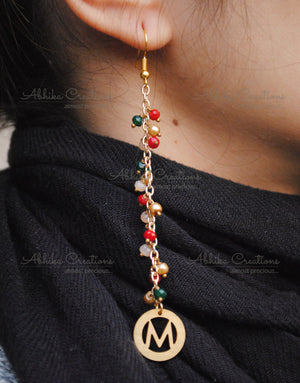 Dangler Initial Earrings with Multicolored Bead