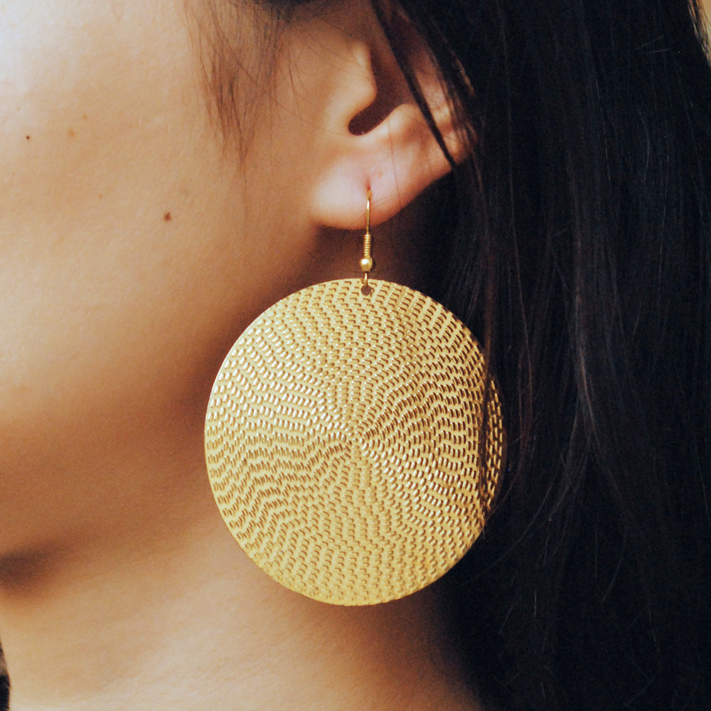 golden embossed disc earrings