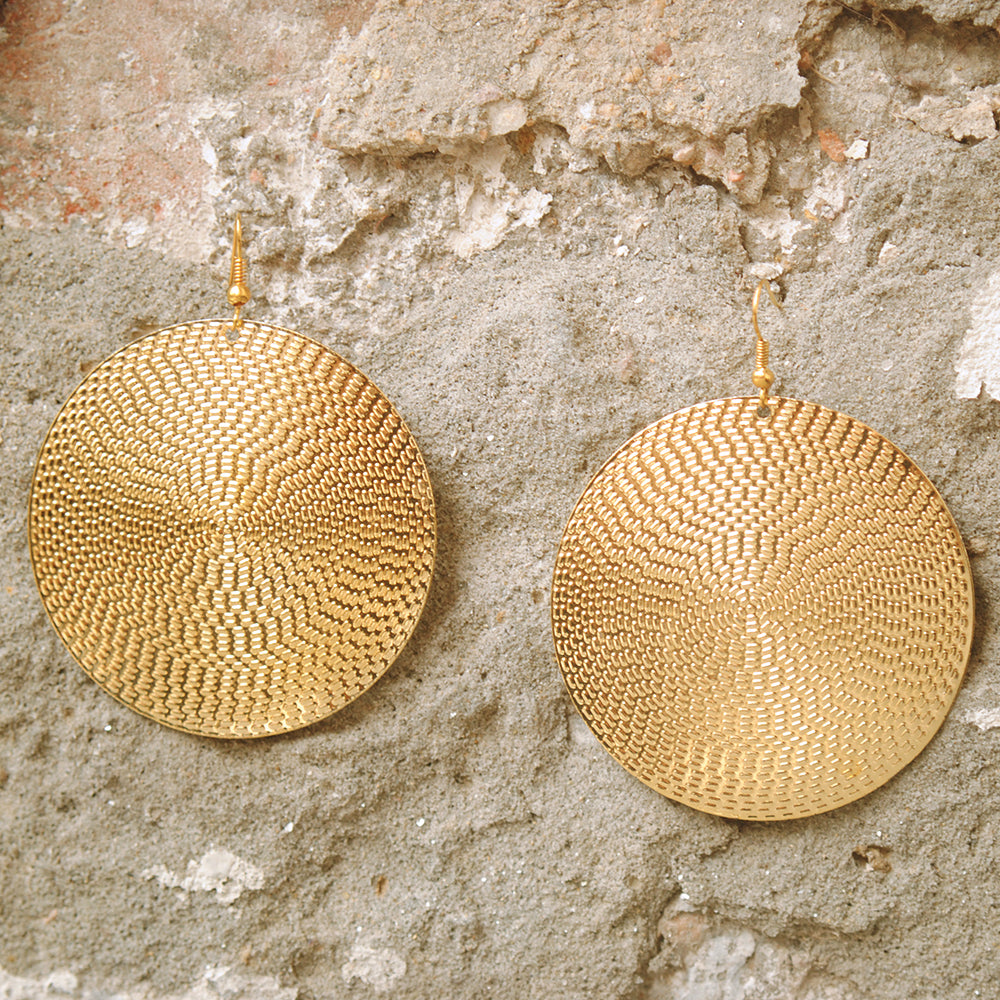 golden embossed disc earrings
