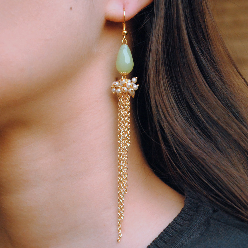 white pearls the green cascade earrings