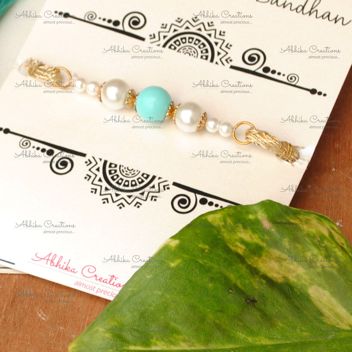 Golden Disc with Turquoise Tassel Lumba And Bhai Rakhi Combo